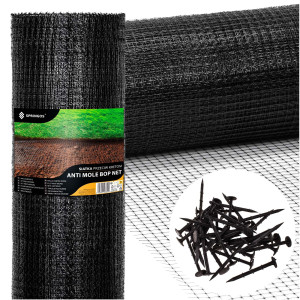 Siatka przeciw nornicom 2 m x 100 m + kołki 50 szt. przeciw kretom 30g/m2