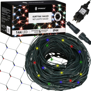 Kurtyna świetlna multikolor 144 Led siatka lampki wewnętrzno-zewnętrzne