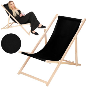 Leżak plażowy składany drewniany ogrodowy z 3-stopniową regulacją, na taras, balkon czarny