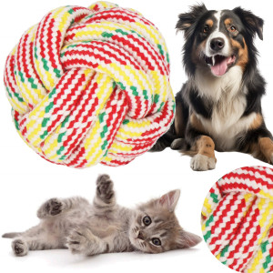 Piłka dla kota psa szczeniaka bawełniana kula ze sznura śr. 8 cm pleciona multikolor