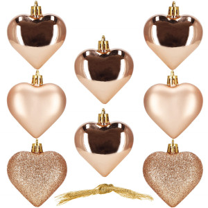 Bombki choinkowe 7 cm ozdoby świąteczne 8 szt. nietłukące serca, rose gold