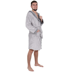 Szlafrok męski z kapturem i paskiem rozm. L/XL polarowy szary