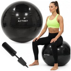 Piłka fitness 75 cm do ćwiczeń pilates i jogi z pompką, gimnastyczna, czarna