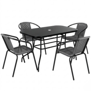 Komplet mebli ogrodowych stół 140x80 cm prostokątny i krzesła metalowe 4 szt. zestaw na balkon czarno-szary