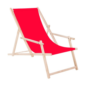 Leżak plażowy składany z podłokietnikami, drewniany na taras, balkon, do ogrodu czerwony