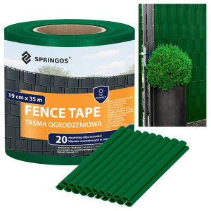 Taśma ogrodzeniowa PVC 35m x 19 cm 450 g/m2 z klipsami mocującymi 20 szt. ciemna zieleń