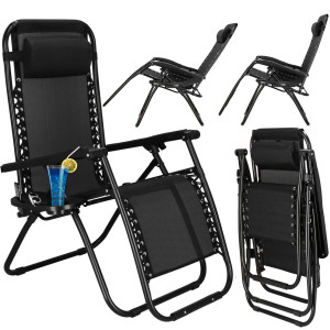 Leżak ogrodowy grawitacyjny z zagłówkiem czarny