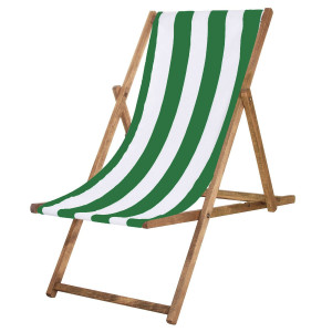 Leżak drewniany impregnowany z płótnem w zielono-białe pasy