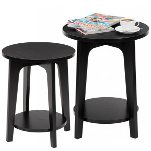 Stolik kawowy czarny 40 cm okrągły z półką, do salonu, sypialni loft nowoczesny
