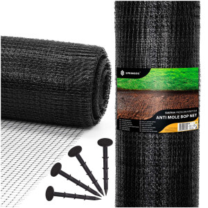 Siatka przeciw nornicom 2x50 m + kołki 50 szt. przeciw kretom 45g/m2
