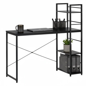 Biurko metalowe z półkami, industrialne, stolik komputerowy 120x48x122 cm czarne