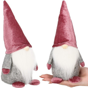 Skrzat świąteczny 27 cm różowa czapeczka, krasnal ozdoba gnom