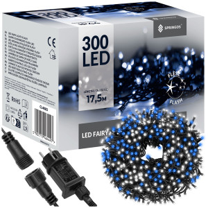 Lampki choinkowe 300 LED 15 m niebieski + biały zimny flash zewnętrzne oświetlenie świąteczne