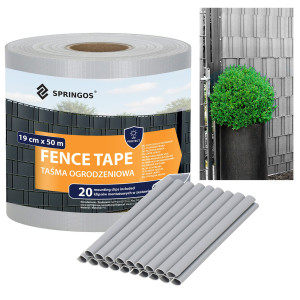 Taśma ogrodzeniowa na panele 19 cm x 50 m 450 g/m2 PVC z klipsami mocującymi 20 szt. szara