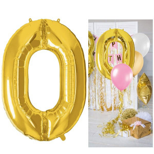 Balon foliowy cyfra 0 na urodziny 40 cm złoty