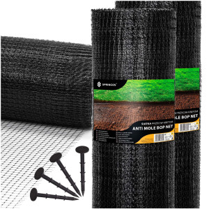 Siatka przeciw kretom nornicom 2 m x 400 m + kołki 200 szt. 30g/m2