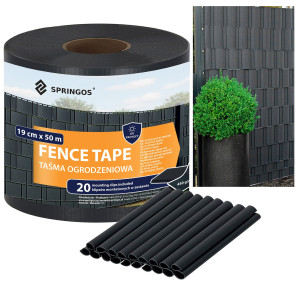 Taśma ogrodzeniowa na panele 19 cm x 50 m 450 g/m2 PVC z klipsami mocującymi 20 szt. antracyt