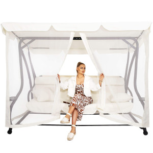 Moskitiera do huśtawki ogrodowej tkanina ochronna z zamkiem uniwersalna ecru