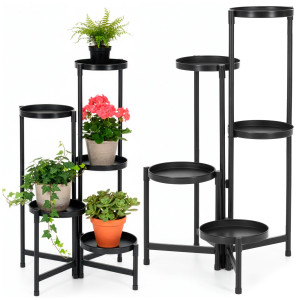 Stojak na kwiaty 78,5 cm kwietnik metalowy z 5 półkami loft wielopoziomowy do salonu czarny