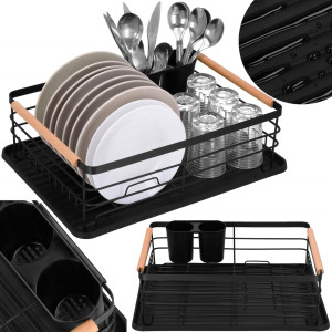 Ociekacz do naczyń 42x31x13,5 cm metalowa suszarka z tacką czarno-brązowa