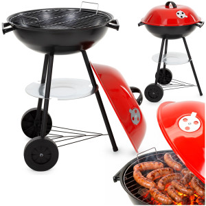 Grill węglowy okrągły, ruszt 41 cm zamykany grill ogrodowy z pokrywą czarno-czerwony