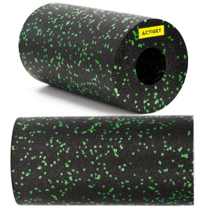 Roller fitness do masażu ciała, piankowy wałek średnio twardy, czarno-zielony