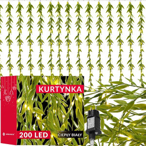 Kurtyna świetlna led sztuczne liście ruskus dekoracja na ścianę