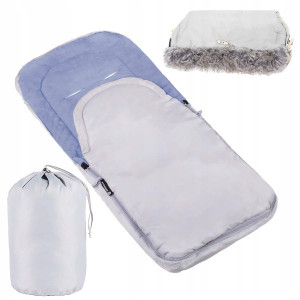 Śpiworek z mufką do wózka 4w1, śpiwór do sanek, gondoli z pokrowcem 90 cm szaro-niebieski