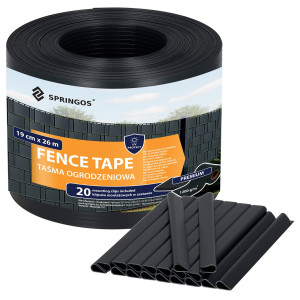 Taśma ogrodzeniowa PVC 26 m x 19 cm 1200 g/m2 z klipsami mocującymi 20 szt. antracyt