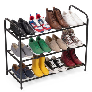 Stojak na buty 3 poziomy 66 x 28 x 53 cm regał na obuwie szafka stalowa z półkami czarna