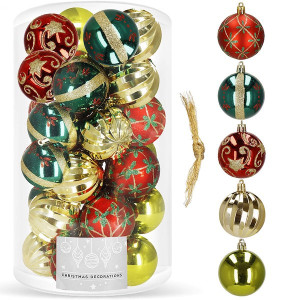 Bombki choinkowe 30 szt. ozdoby świąteczne zestaw 6cm czerwony, zielony, złoty