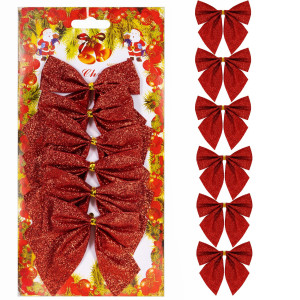 Kokardki na choinkę 6 szt. brokatowe ozdoby świąteczne zawieszki czerwone