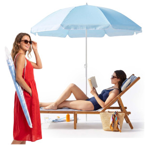 Parasol przeciwsłoneczny UPF50+ plażowy, ogrodowy 160 cm składany, łamany, błękitny