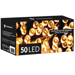 Lampki choinkowe 50 LED na baterię ciepły biały z programatorem