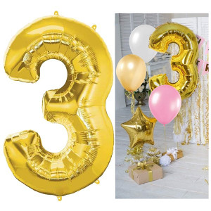 Balon foliowy cyfra 3 na urodziny 40 cm złoty