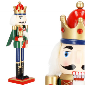 Dziadek do orzechów 38 cm z berłem, ozdoba świąteczna, figurka drewniany żołnierzyk niebiesko-zielony