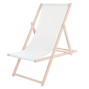 Leżak plażowy składany, drewniany z białym materiałem