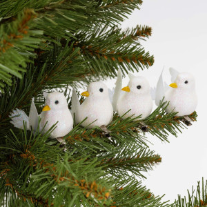 Zawieszki świąteczne 4 szt. ptaszki z klipsem brokatowe białe