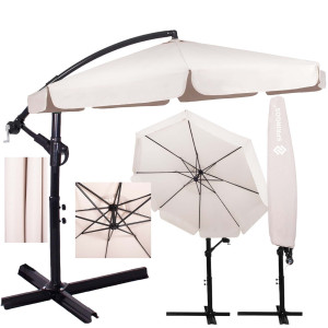Parasol na taras 350 cm na wysięgniku ogrodowy składany, z korbką ecru