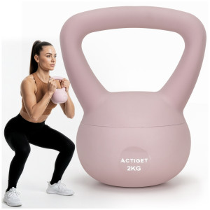 Kettlebell miękki 2kg ciężar do ćwiczeń, kula treningowa, fitness, jasnoróżowy