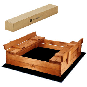 Piaskownica zamykana dla dzieci 98x98 cm z ławkami drewniana impregnowana