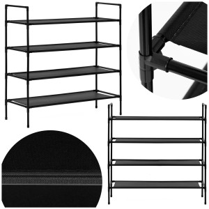 Stojak na buty 4 poziomy regał na obuwie szafka metalowa z półkami 75x72x28 cm czarna