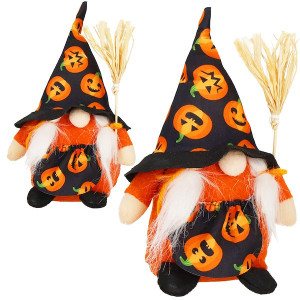 Krasnal 20 cm ozdoba na Halloween skrzat świąteczny pomarańczowo-czarny