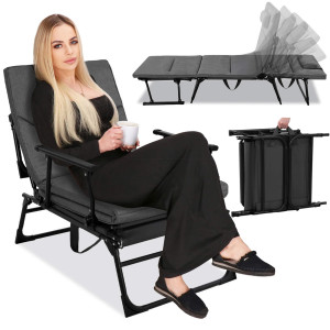 Fotel ogrodowy składany 2w1 łóżko polowe z poduszką i zagłówkiem leżak na taras balkon