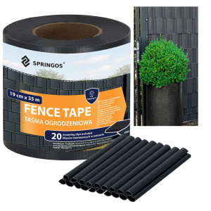 Taśma ogrodzeniowa PVC 35m x 19 cm 450 g/m2 z klipsami mocującymi 20 szt. antracyt