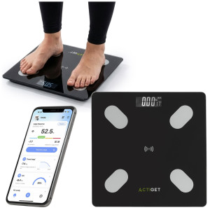 Waga elektroniczna łazienkowa 180 kg domowa ze szkła hartowaneego LCD, z aplikacją czarna
