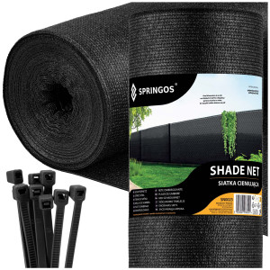 Siatka cieniująca 90% 1,5x10m czarna plus opaski zaciskowe 50 szt.