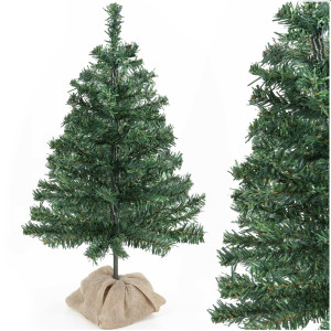 Mała choinka sztuczna 60 cm sosna naturalna z jutą na stolik, biurko mini ozdoba