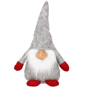 Skrzat świąteczny 38 cm, szary krasnal z czapką, gnom