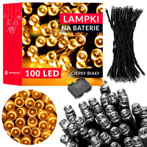 Lampki choinkowe 100 LED na baterię ciepły biały z programatorem